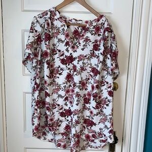 41 Hawthorn Floral Blouse - White and Burgundy